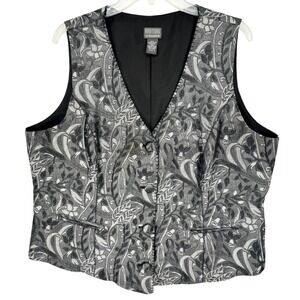 Additions by Chico's Embellished Jacquard Button Front Vest Silver Sz 3 X-Large